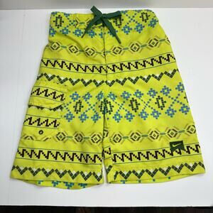 Nike Boys Swimsuit Size 5-6 yrs Board Short Neon Yellow Geometric Aztec Print